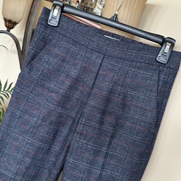 Babaton Aritzia Wool & Cashmere Blend Trousers Pull On Stretch Blue Plaid Pants - Picture 5 of 14